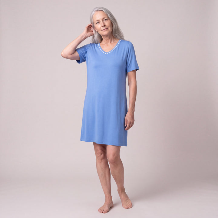 Sky Blue Cool-jams DayBasics V-Neck Nightshirt for women, soft and lightweight