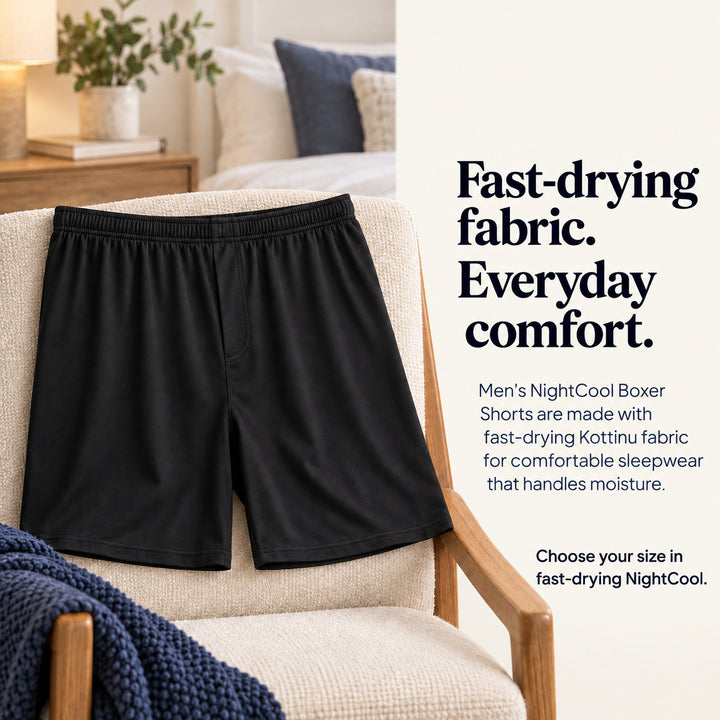 Black Cool-jams NightCool Boxer Shorts for men, fast-drying fabric, everyday comfort sleepwear