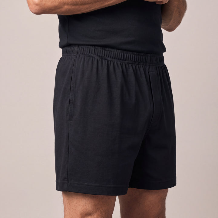 Black Cool-jams NightCool Boxer Shorts for men, three-quarter view close-up