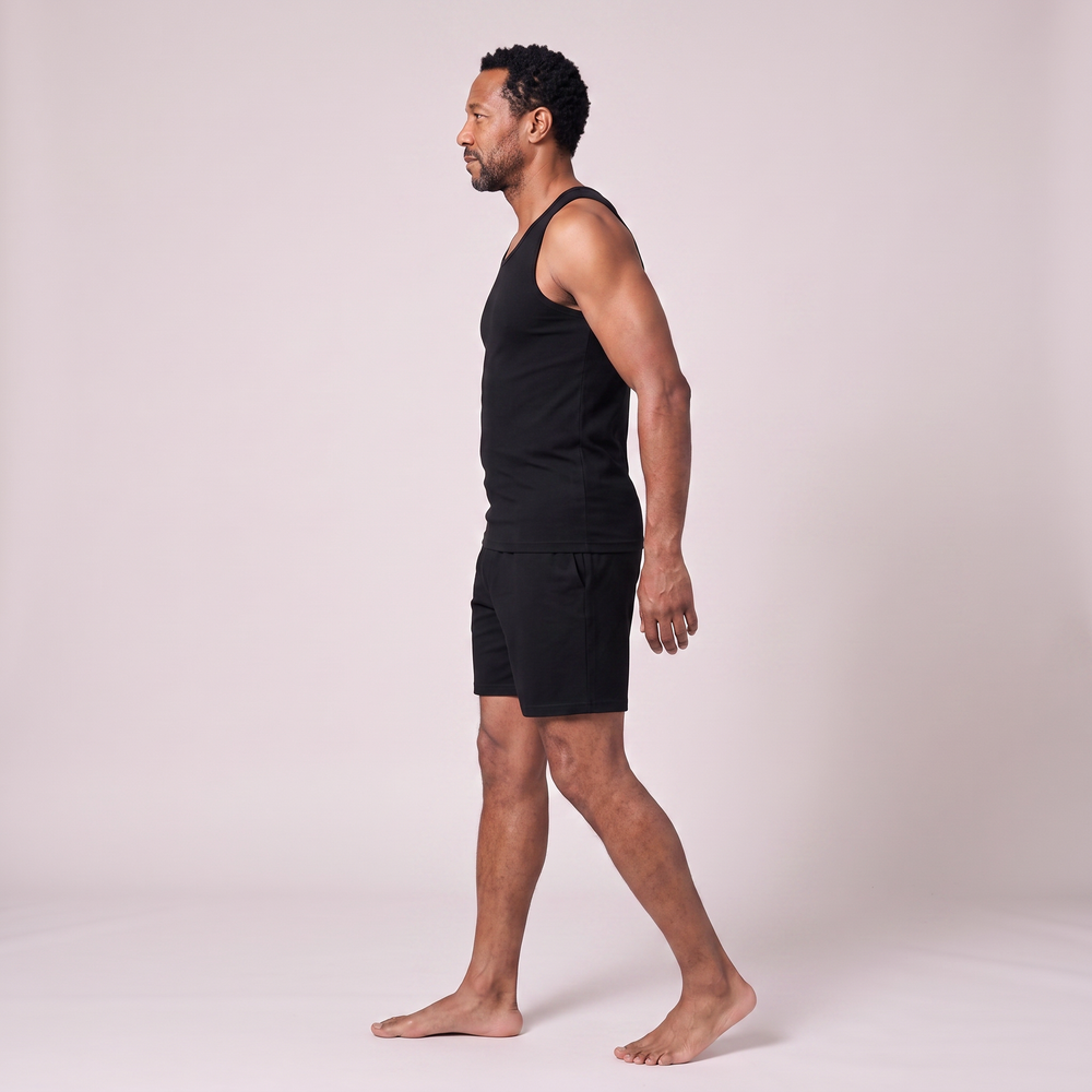 Black Cool-jams NightCool Boxer Shorts for men, side view, cooling sleepwear for men