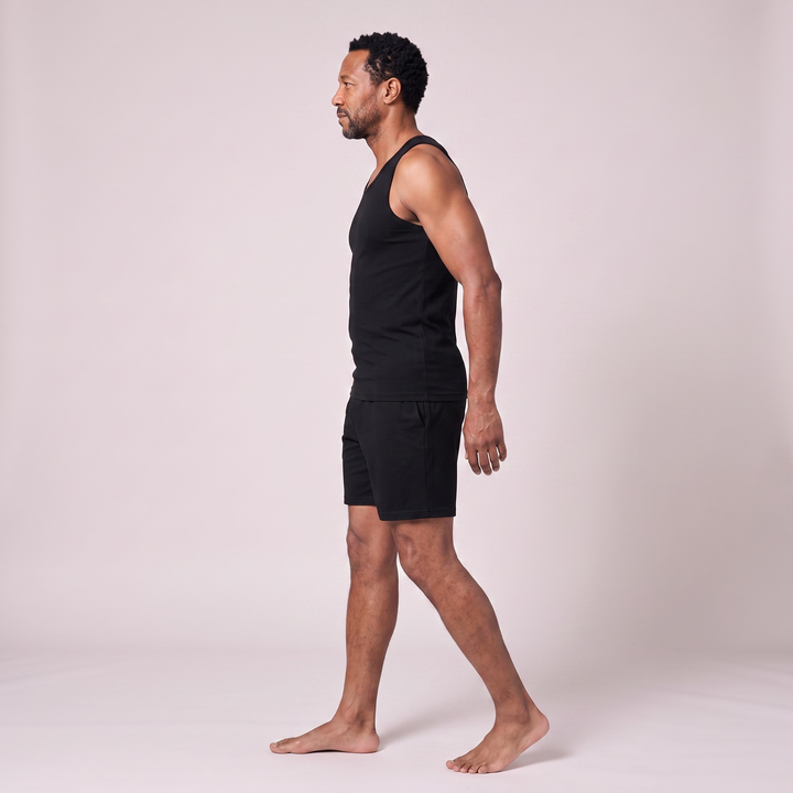 Black Cool-jams NightCool Boxer Shorts for men, side view, cooling sleepwear for men