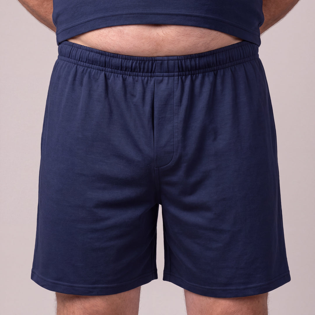 Navy Cool-jams NightCool Boxer Shorts for men, front view close-up