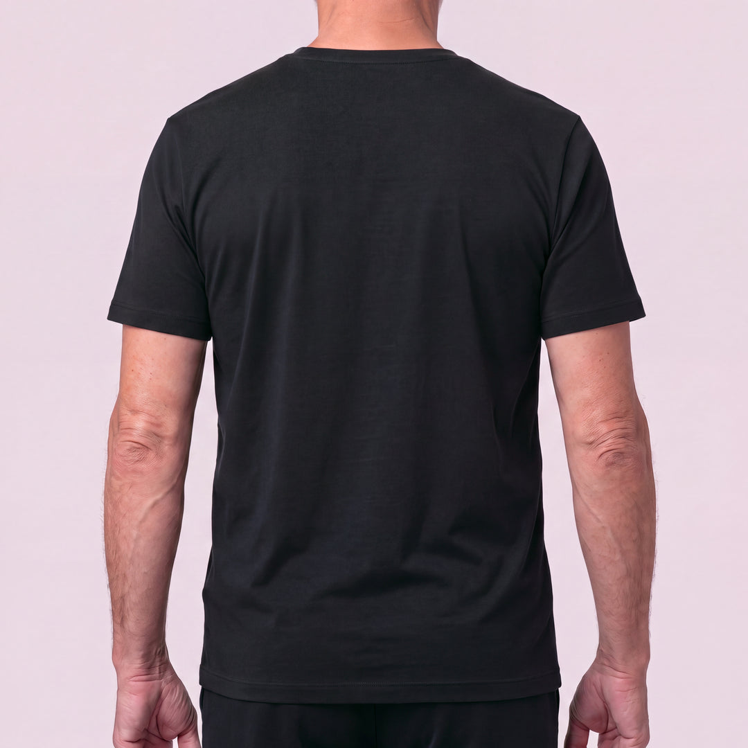 Black Cool-jams NightCool Crew Neck T-Shirt for men, back view close-up