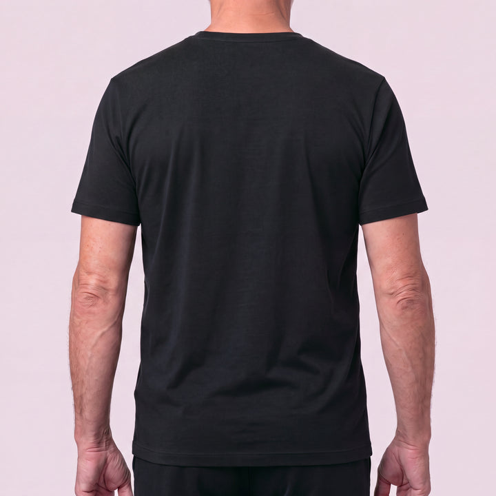 Black Cool-jams NightCool Crew Neck T-Shirt for men, back view close-up