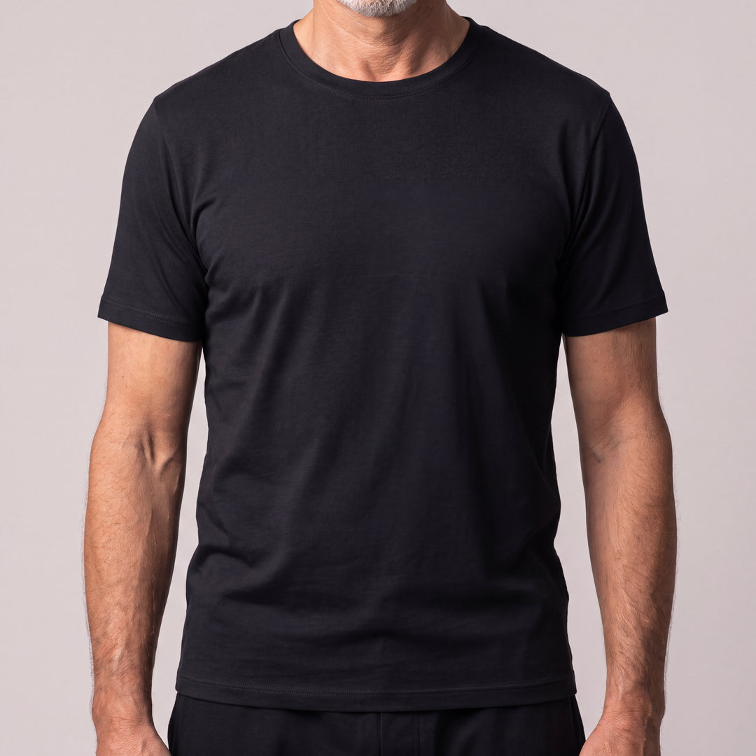 Black Cool-jams NightCool Crew Neck T-Shirt for men, front view close-up
