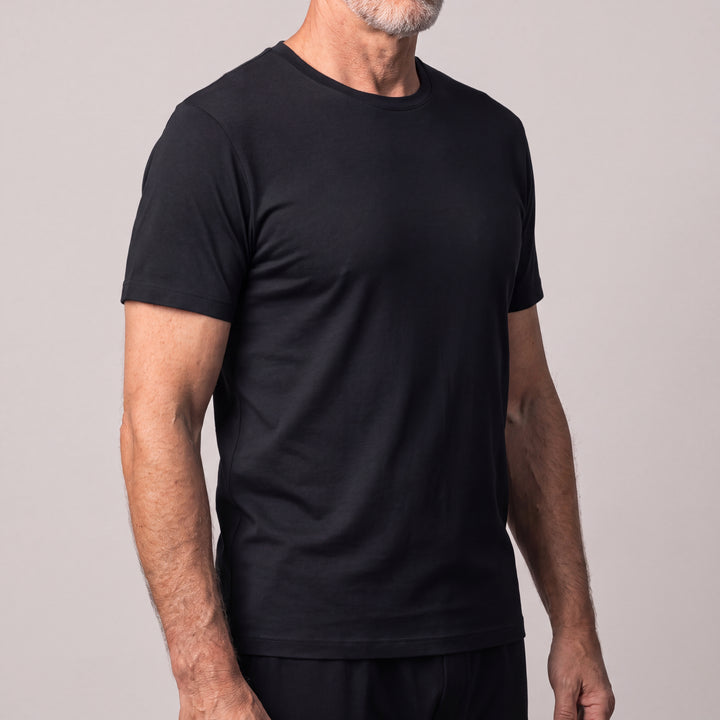 Black Cool-jams NightCool Crew Neck T-Shirt for men, three-quarter view close-up