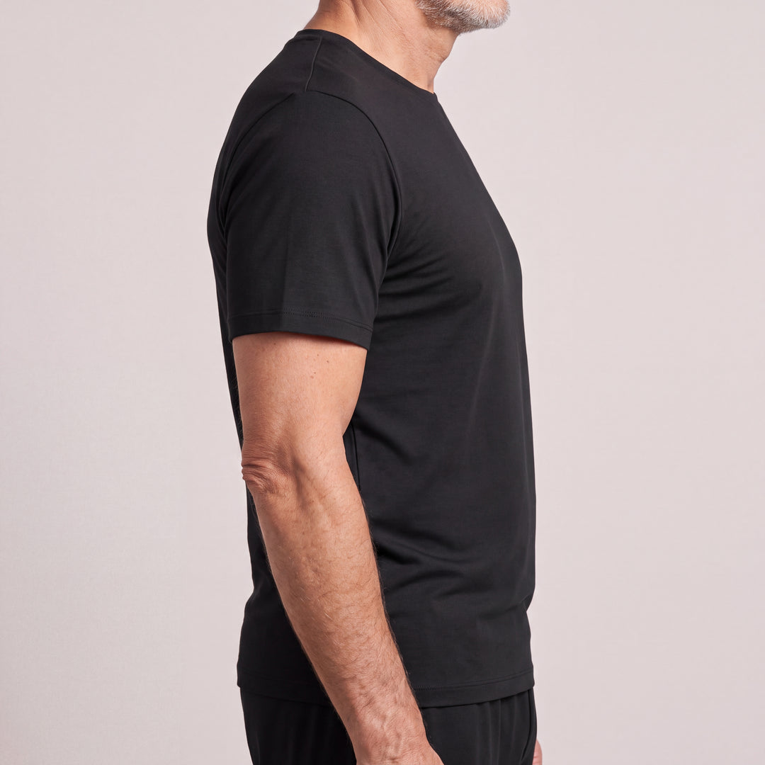 Black Cool-jams NightCool Crew Neck T-Shirt for men, side view close-up