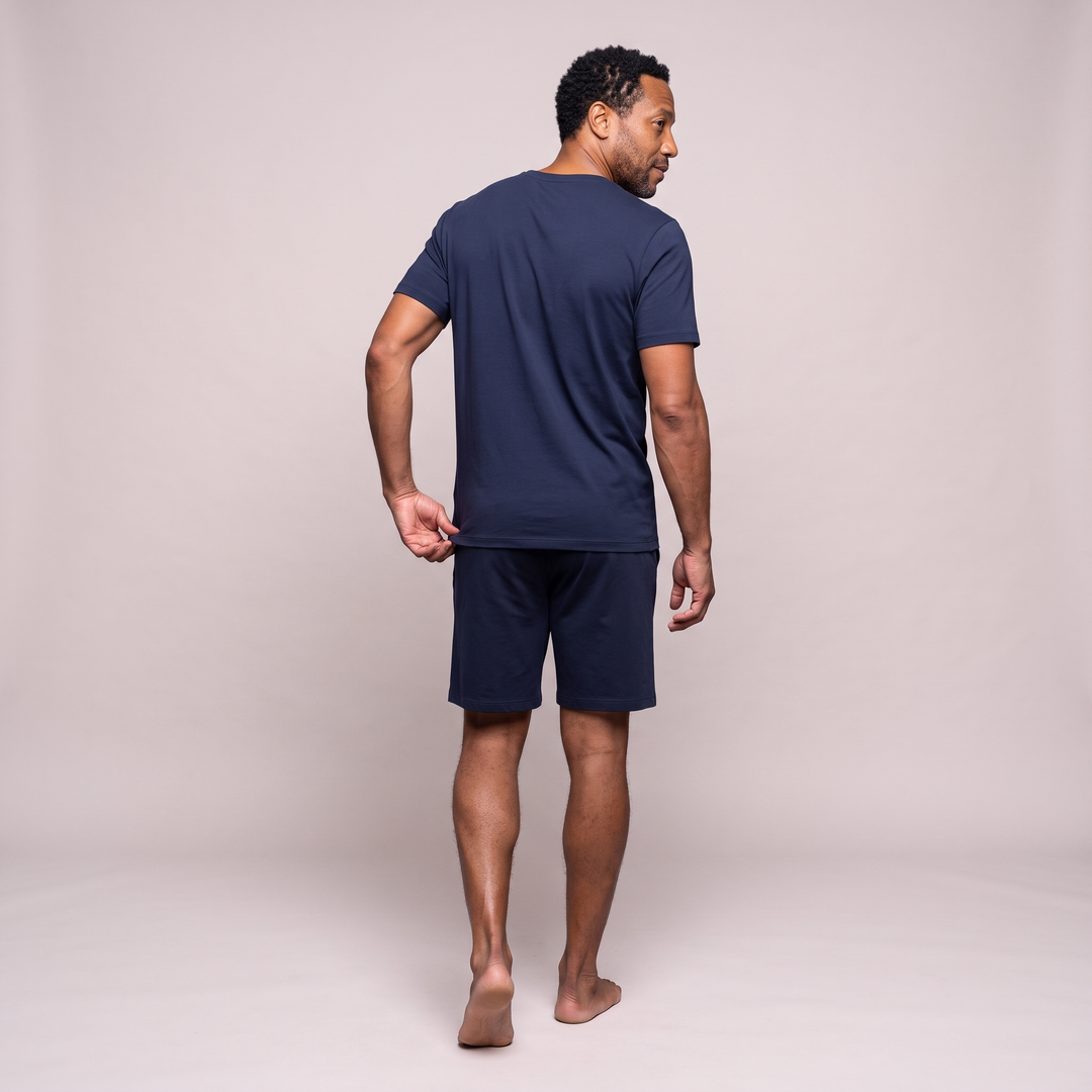 Navy Cool-jams NightCool Crew Neck T-Shirt for men, back view, wicks sweat and dries fast