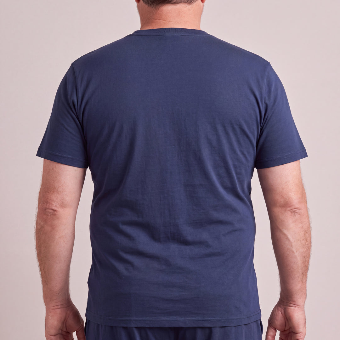 Navy Cool-jams NightCool Crew Neck T-Shirt for men, back view close-up