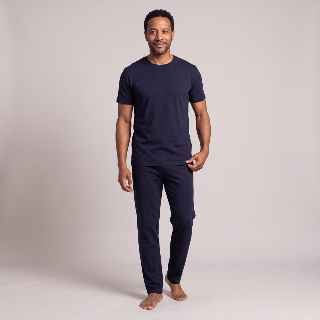 Navy Cool-jams NightCool Crew Neck T-Shirt for men, model standing, full length