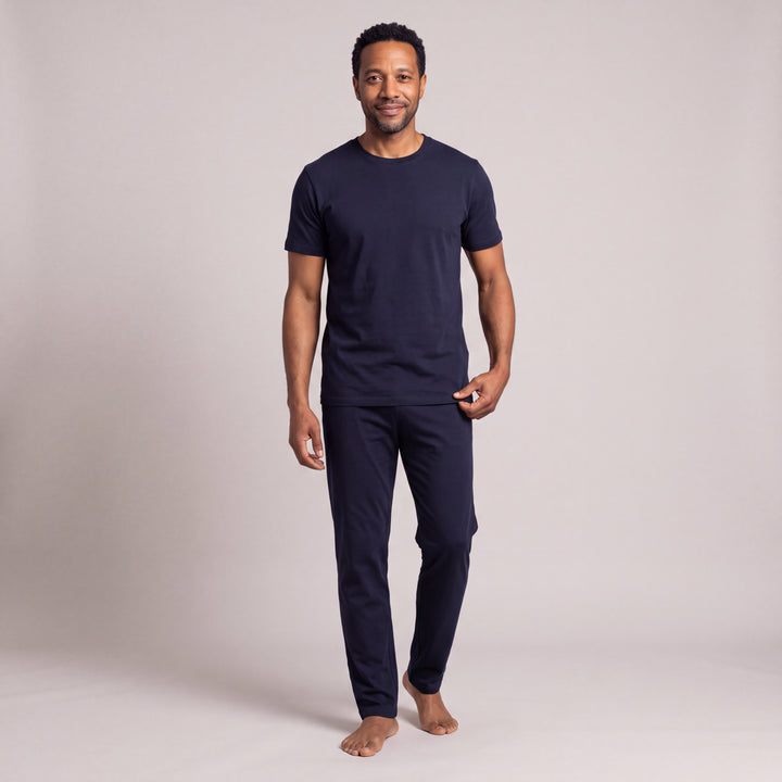 Navy Cool-jams NightCool Crew Neck T-Shirt for men, model standing, full length