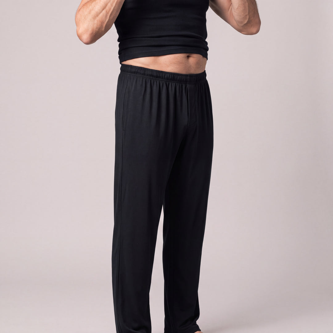 Black Cool-jams NightCool Pajama Pants for men, three-quarter view close-up