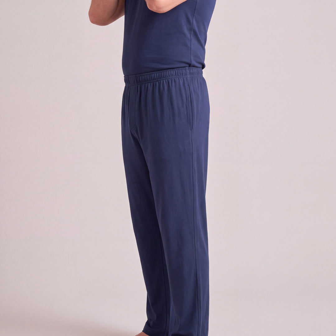 Navy Cool-jams NightCool Pajama Pants for men, three-quarter view close-up