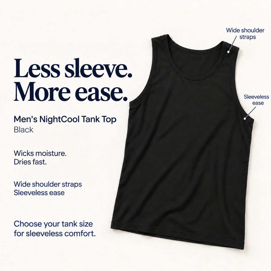 Black Cool-jams NightCool Tank Top for men, wide shoulder straps, sleeveless cooling sleepwear