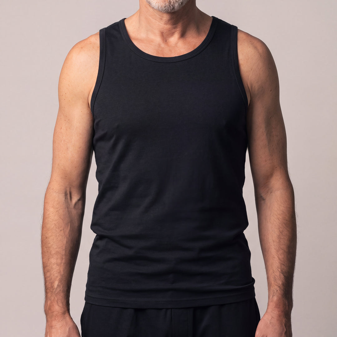 Black Cool-jams NightCool Tank Top for men, front view close-up