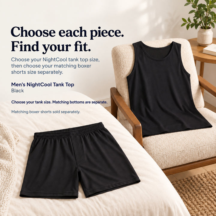 Black Cool-jams NightCool Tank Top for men shown with matching Boxer Shorts, sold separately