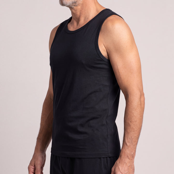 Black Cool-jams NightCool Tank Top for men, side view close-up