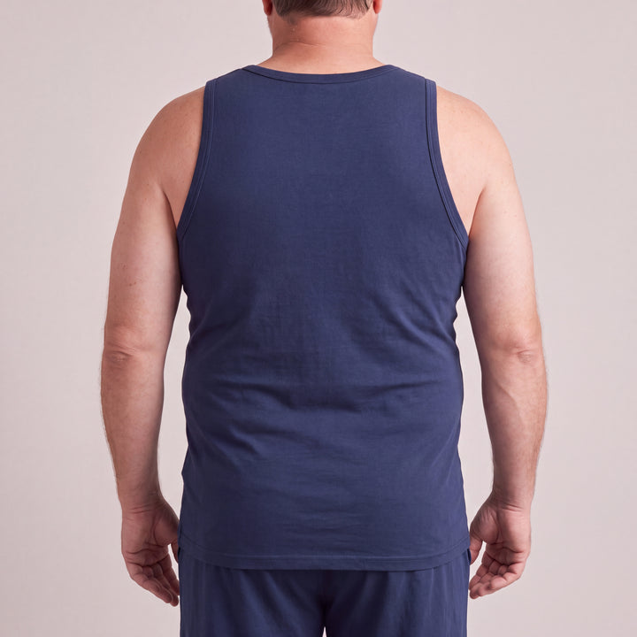 Navy Cool-jams NightCool Tank Top for men, back view close-up