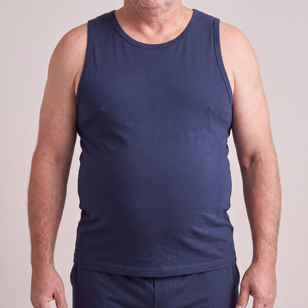 Navy Cool-jams NightCool Tank Top for men, front view close-up