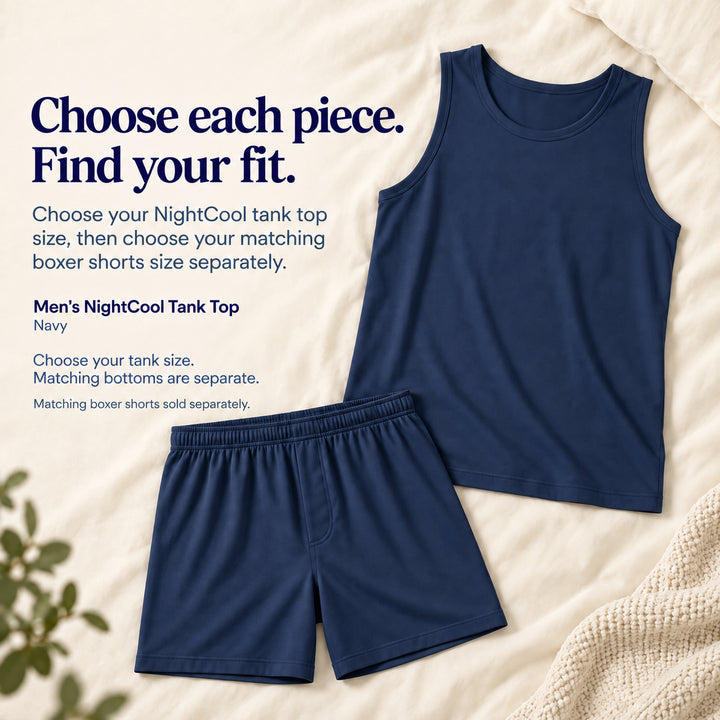 Navy Cool-jams NightCool Tank Top for men shown with matching Boxer Shorts, sold separately