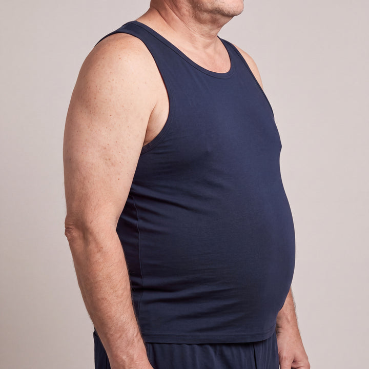 Navy Cool-jams NightCool Tank Top for men, side view close-up