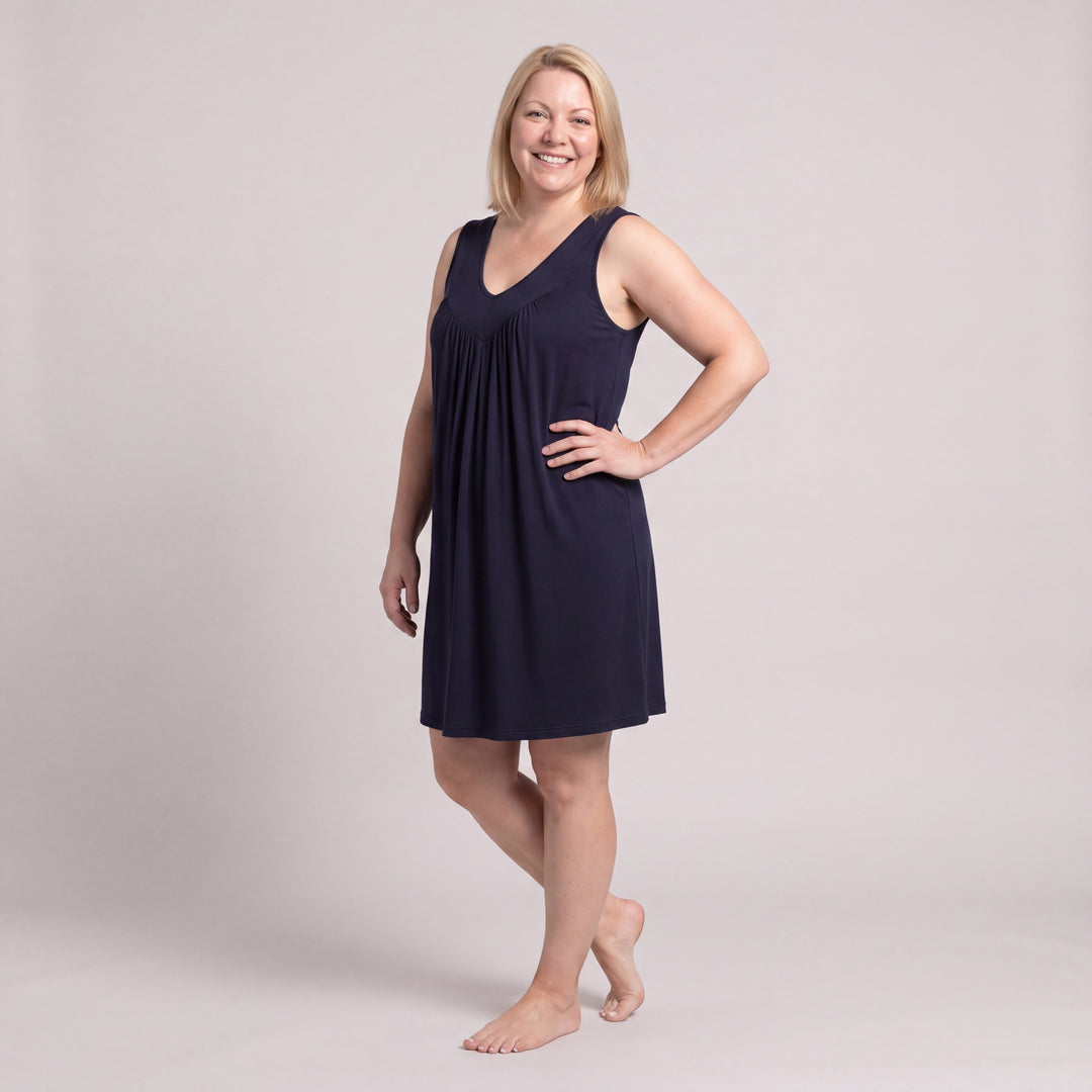 Women's NightCool Gathered Tank Nightgown in Navy