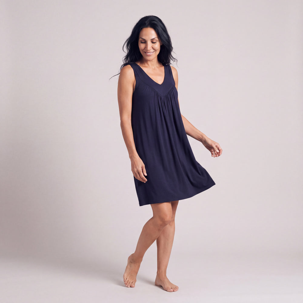 Women's NightCool Gathered Tank Nightgown in Navy