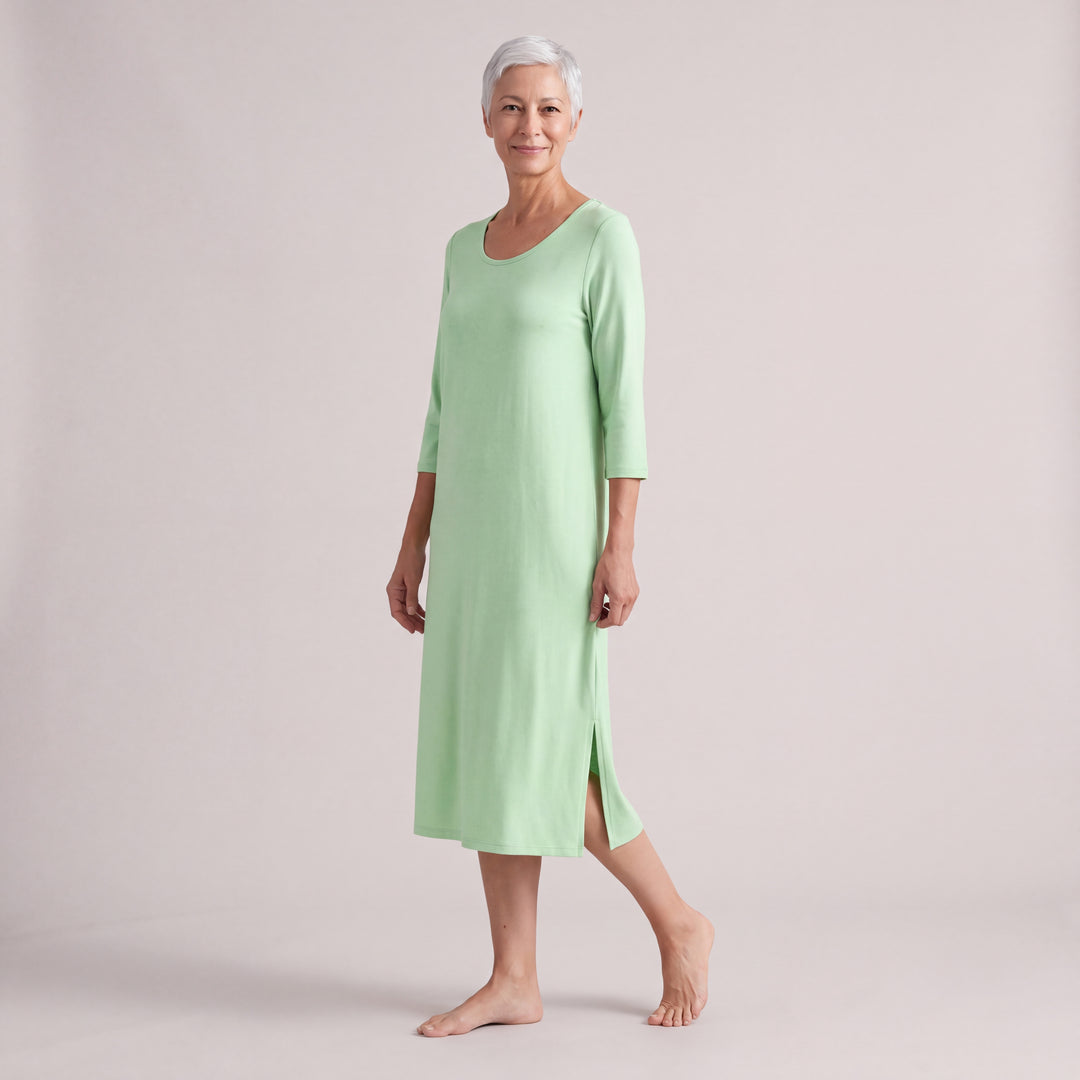 Women's NightCool Long Scoop Neck Nightgown with 3/4 Sleeves in Honeydew