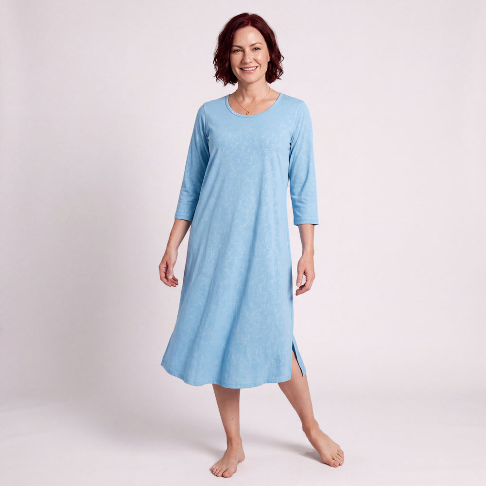 Women's NightCool Long Scoop Neck Nightgown with 3/4 Sleeves in Island Vine
