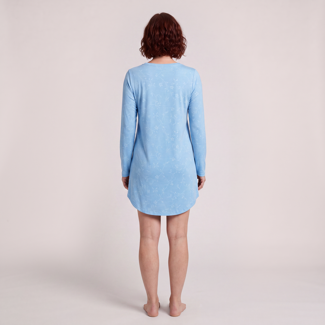 Island Vine Cool-jams NightCool Long Sleeve Scoop Neck Nightshirt for women, back view, dries in minutes