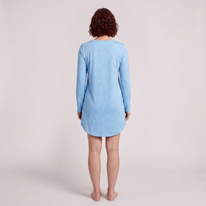 Island Vine Cool-jams NightCool Long Sleeve Scoop Neck Nightshirt for women, back view, dries in minutes