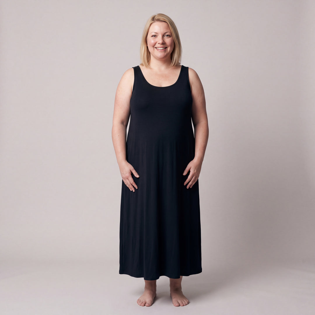 Black Cool-jams NightCool Long Tank Gown for women, full length, model standing