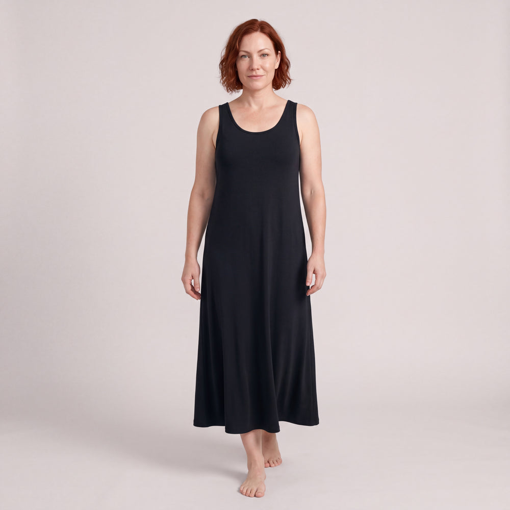 Black Cool-jams NightCool Long Tank Gown for women, full length, model standing