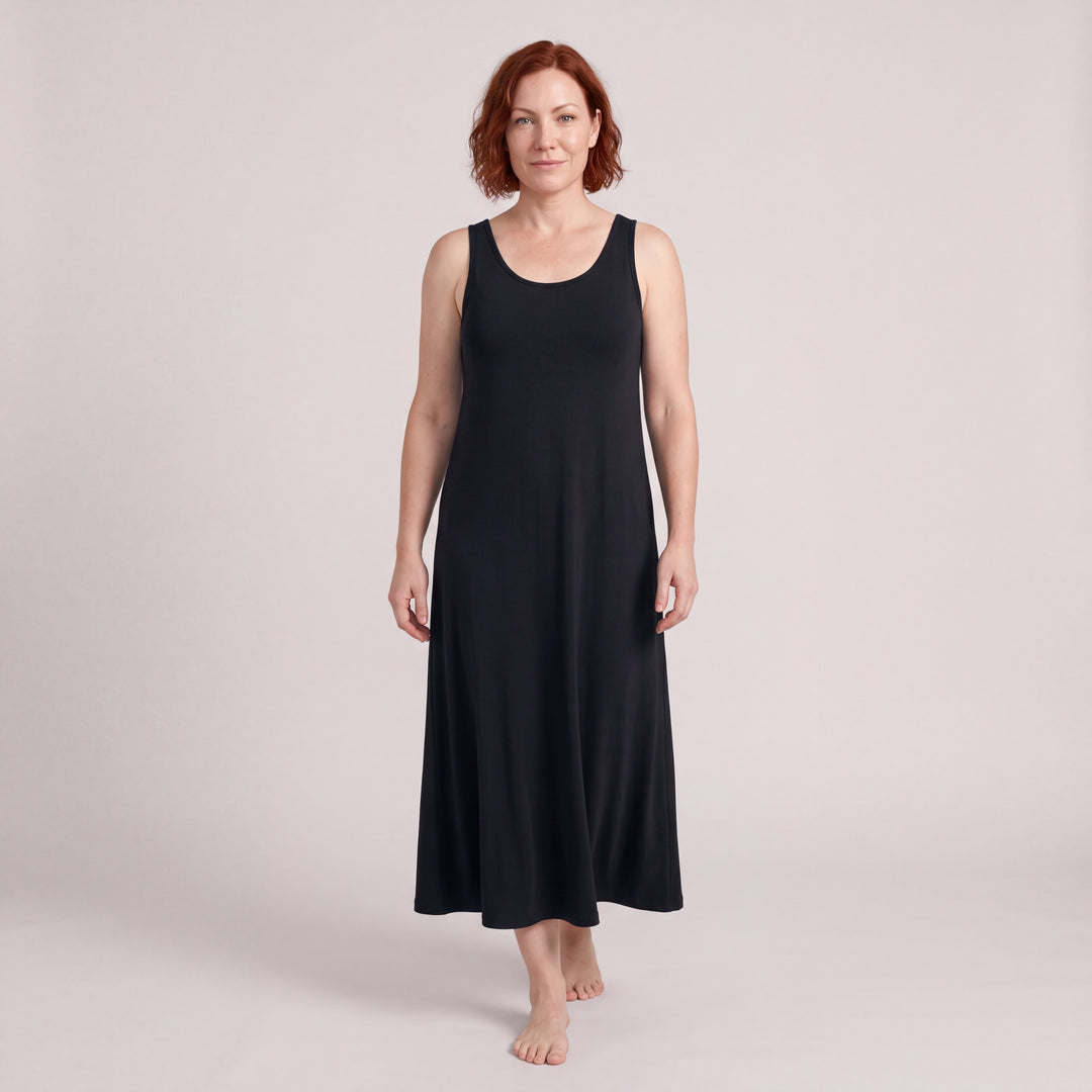 Black Cool-jams NightCool Long Tank Gown for women, full length, model standing
