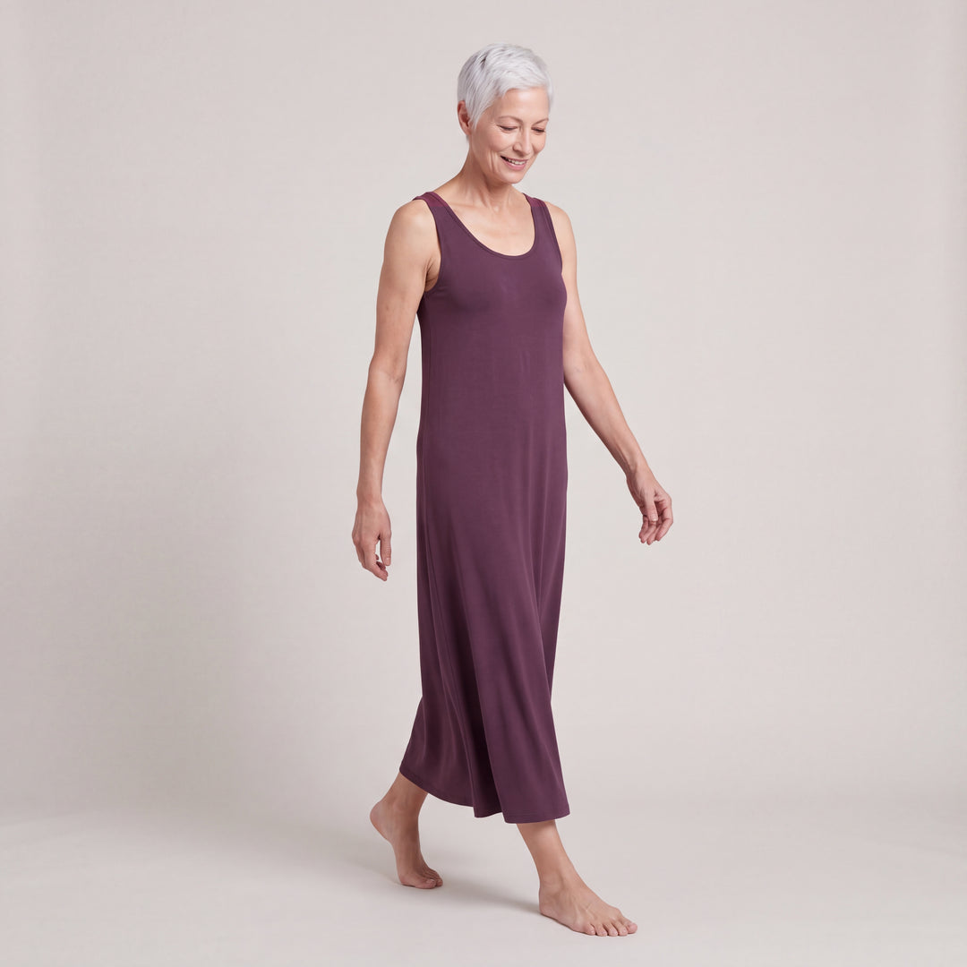 Merlot Cool-jams NightCool Long Tank Gown for women, full length, model walking