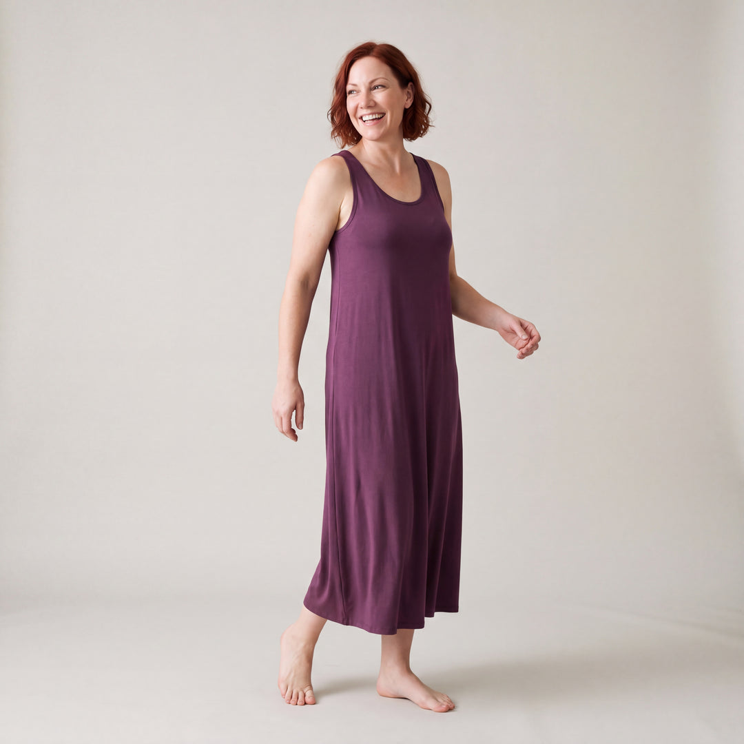 Merlot Cool-jams NightCool Long Tank Gown for women, full length, model walking
