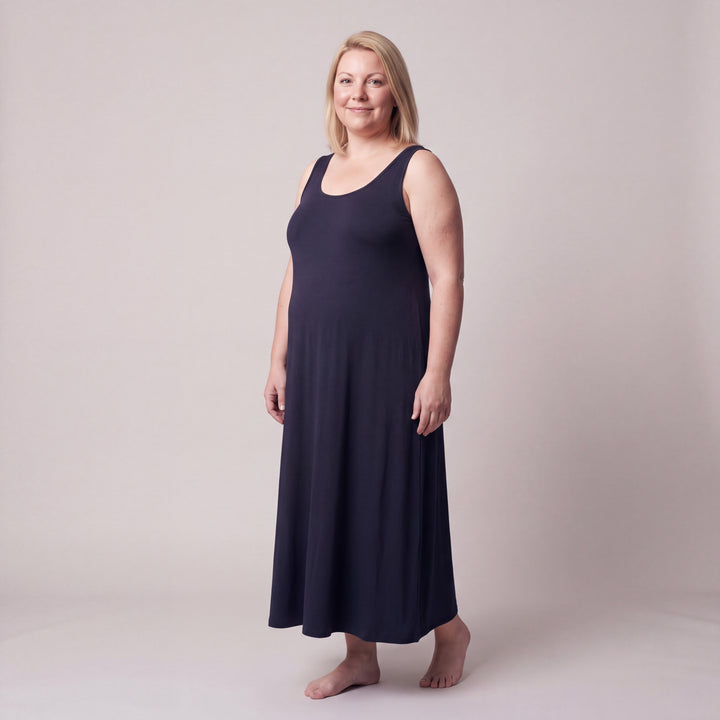 Navy Cool-jams NightCool Long Tank Gown for women, full length, model standing