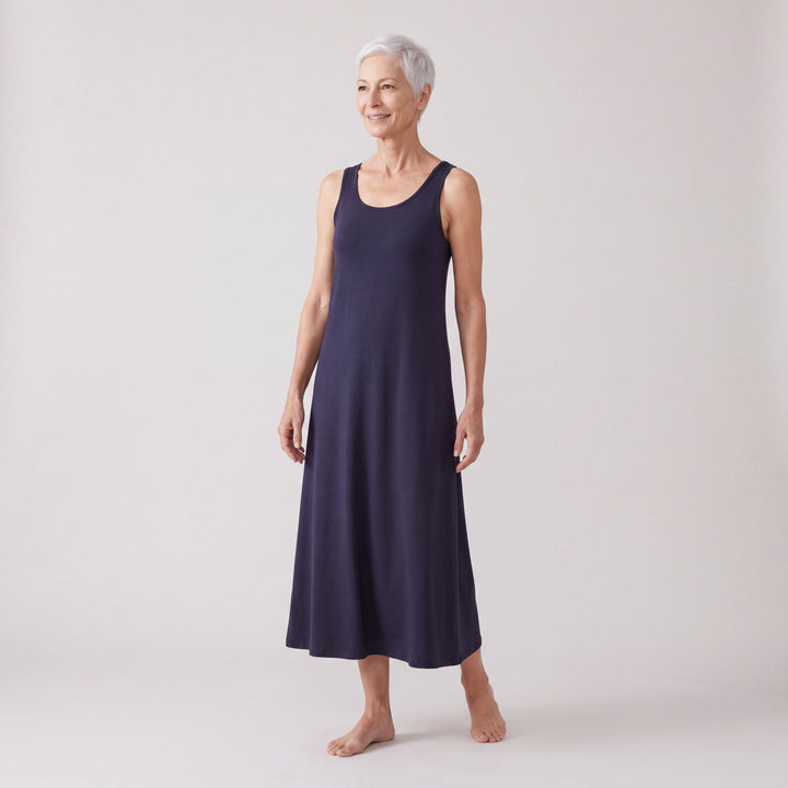 Navy Cool-jams NightCool Long Tank Gown for women, full length, model standing