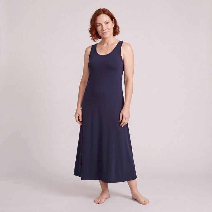 Navy Cool-jams NightCool Long Tank Gown for women, full length, model standing