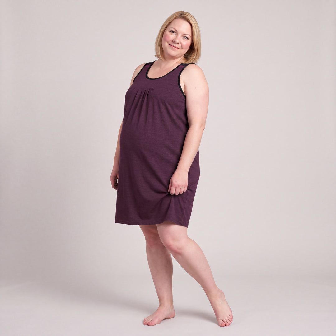Women's NightCool Pleated Front Sleeveless Nightgown in Merlot