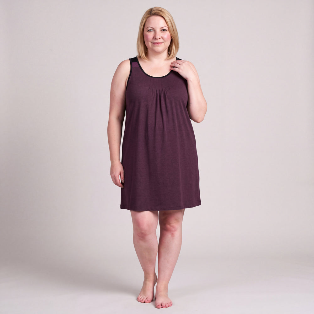 Women's NightCool Pleated Front Sleeveless Nightgown in Merlot
