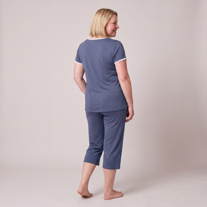 Dusk Blue Cool-jams NightCool Pleated T-Shirt Capri Set for women, wicks sweat and dries fast