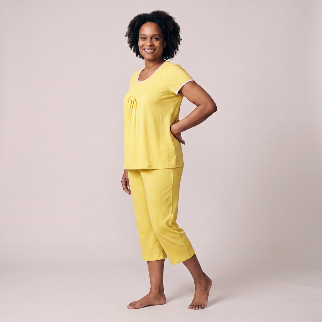 Lemon Cool-jams NightCool Pleated T-Shirt Capri Set for women, made for night sweats and hot flashes