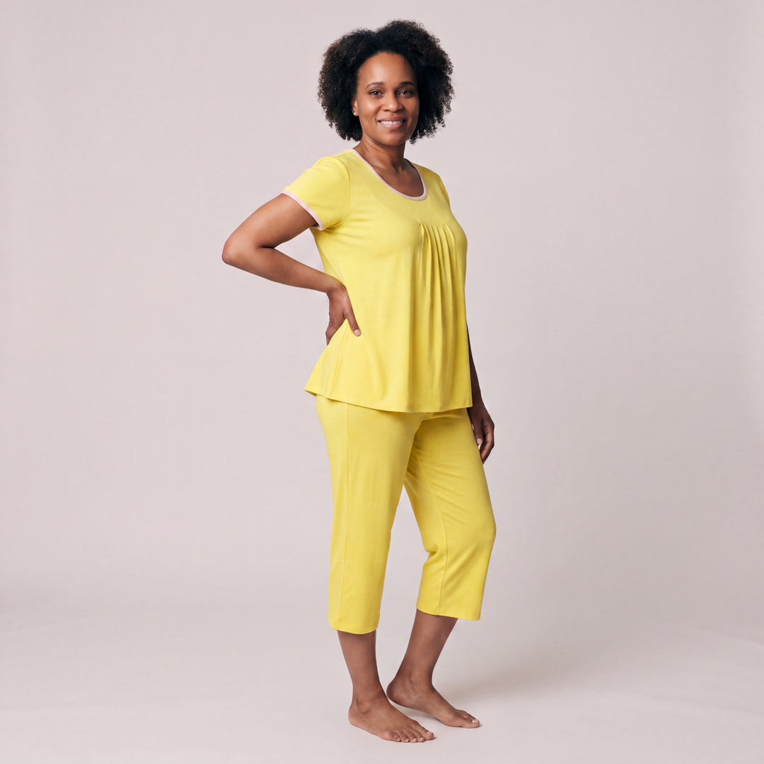 Lemon Cool-jams NightCool Pleated T-Shirt Capri Set for women, cooling sleepwear for hot sleepers