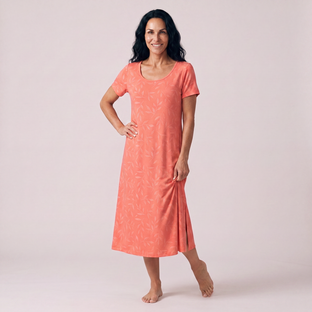 Coral Leaf Cool-jams NightCool Scoop Neck Nightshirt for women, dries in minutes
