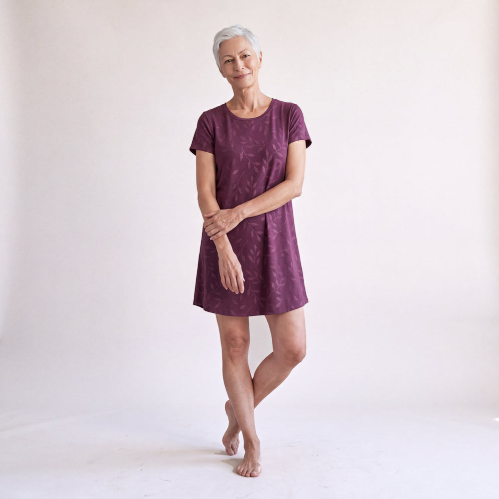 Women's NightCool Scoop Neck Nightshirt/Cover-Up in Merlot Leaf