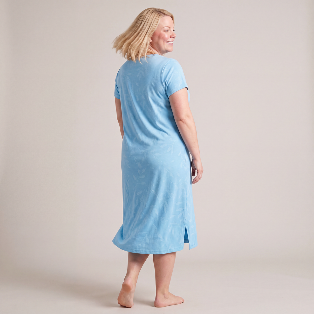 Island Leaf Cool-jams NightCool Scoop Neck Nightshirt for women, back view, cooling nightwear