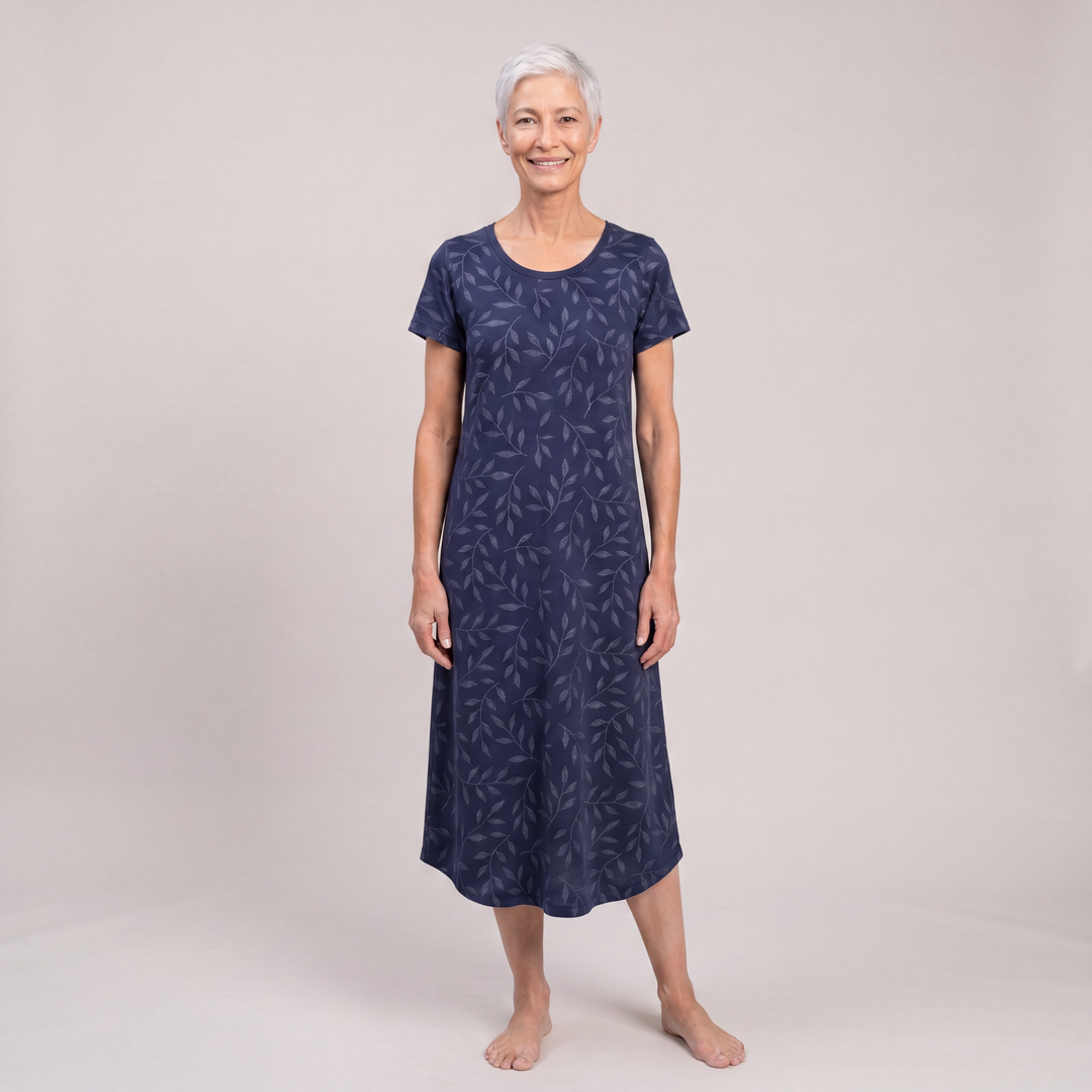 Navy Leaf Cool-jams NightCool Scoop Neck Nightshirt for women, breathable performance sleep fabric