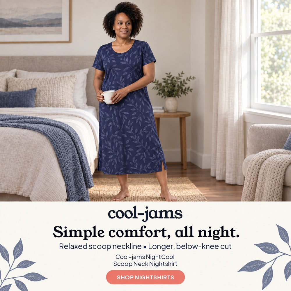 Women's NightCool Scoop Neck Nightshirt in Navy Leaf