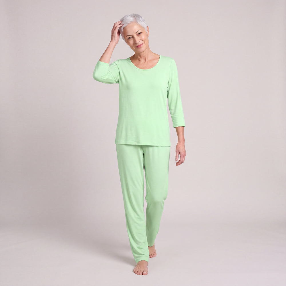 Honeydew Cool-jams Women's NightCool Scoop Neck Pajama Set - 3/4 Sleeves, full length, hand in hair